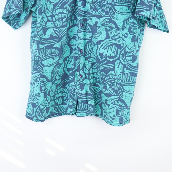 80s Streetwear Mens Small Abstract Hawaiian Shirt - Picture 3 of 8